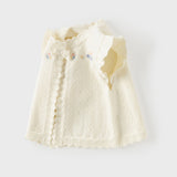 Dave&Bella Toddler Girls White Sweet Floral Jacquard Ruffle Sleeveless Knit Vests