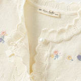 Dave&Bella Toddler Girls White Sweet Floral Jacquard Ruffle Sleeveless Knit Vests