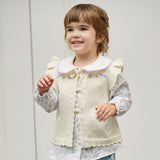 Dave&Bella Toddler Girls White Sweet Floral Jacquard Ruffle Sleeveless Knit Vests