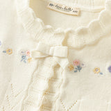 Dave&Bella Toddler Girls White Sweet Floral Jacquard Ruffle Sleeveless Knit Vests