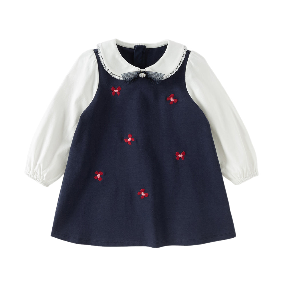 Dave&Bella Toddler Girls Navy Blue Long Sleeve Comfortable Party Dress