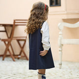 Dave&Bella Toddler Girls Navy Blue Long Sleeve Comfortable Party Dress