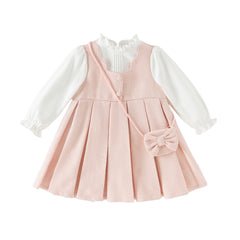 Dave&Bella Toddler Girls Sweet Pink Turtle Fake-two-piece A-line Dress(wallet bag)