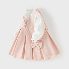 Dave&Bella Toddler Girls Sweet Pink Turtle Fake-two-piece A-line Dress(wallet bag)