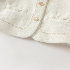 Dave&Bella Toddler Girls Elegant Milk White Round Collar Long Sleeve Jackets