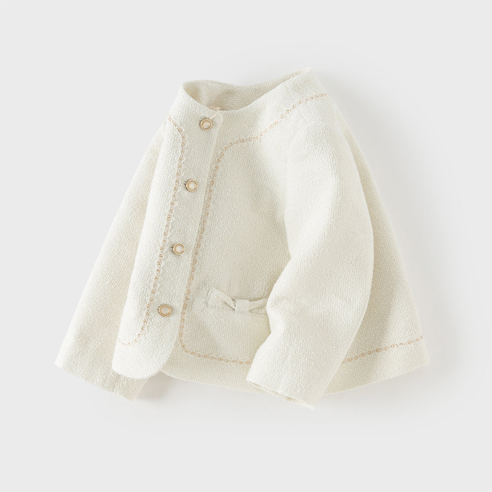 Dave&Bella Toddler Girls Elegant Milk White Round Collar Long Sleeve Jackets