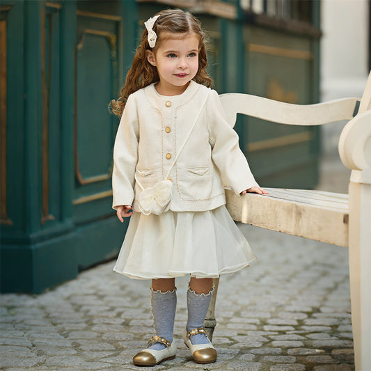 Dave&Bella Toddler Girls Elegant Milk White Sleeveless A-line Mesh Dress(wallet bag)