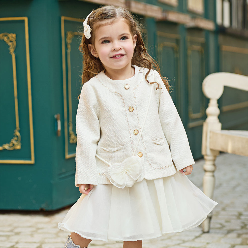 Dave&Bella Toddler Girls Elegant Milk White Sleeveless A-line Mesh Dress(wallet bag)