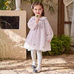 Dave&Bella Toddler Girls Noble Light Purple Doll Collar Long-sleeved Soft Mesh Dress