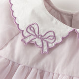 Dave&Bella Toddler Girls Noble Light Purple Doll Collar Long-sleeved Soft Mesh Dress