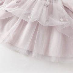 Dave&Bella Toddler Girls Noble Light Purple Doll Collar Long-sleeved Soft Mesh Dress