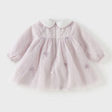 Dave&Bella Toddler Girls Noble Light Purple Doll Collar Long-sleeved Soft Mesh Dress