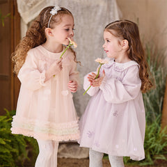Dave&Bella Toddler Girls Noble Light Purple Doll Collar Long-sleeved Soft Mesh Dress