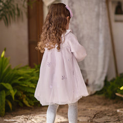 Dave&Bella Toddler Girls Noble Light Purple Doll Collar Long-sleeved Soft Mesh Dress