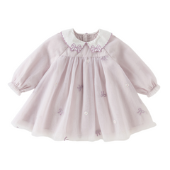 Dave&Bella Toddler Girls Noble Light Purple Doll Collar Long-sleeved Soft Mesh Dress