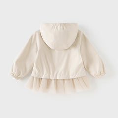 Dave&Bella Toddler Girls Light Khaki Outdoor Waterproof Lightweight Hooded Jackets