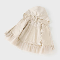 Dave&Bella Toddler Girls Light Khaki Outdoor Waterproof Lightweight Hooded Jackets