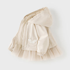 Dave&Bella Toddler Girls Light Khaki Outdoor Waterproof Lightweight Hooded Jackets