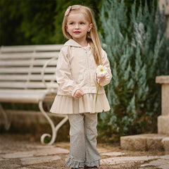 Dave&Bella Toddler Girls Light Khaki Outdoor Waterproof Lightweight Hooded Jackets