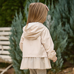 Dave&Bella Toddler Girls Light Khaki Outdoor Waterproof Lightweight Hooded Jackets