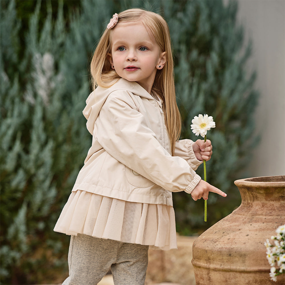 Dave&Bella Toddler Girls Light Khaki Outdoor Waterproof Lightweight Hooded Jackets
