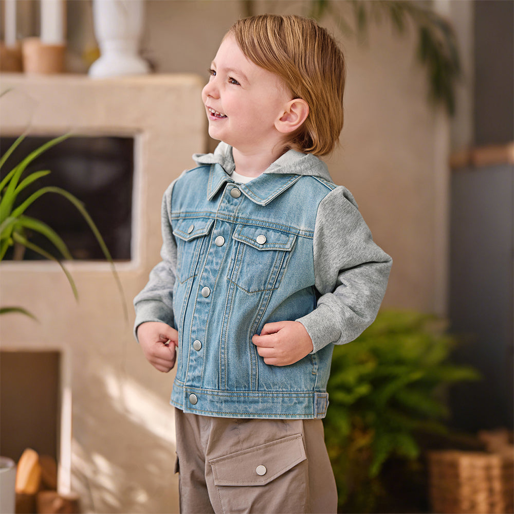 Dave&Bella Toddler Boys Outwear Hooded Comfortable Cotton Denim Blue Jackets