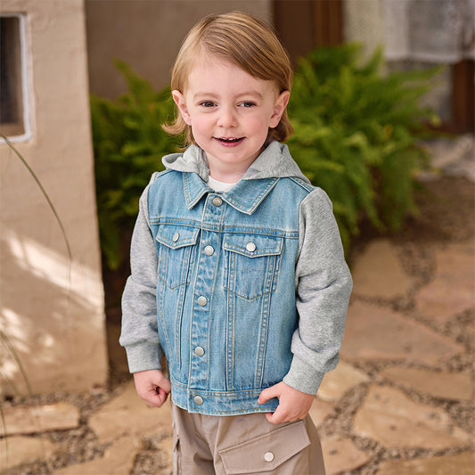 Dave&Bella Toddler Boys Outwear Hooded Comfortable Cotton Denim Blue Jackets