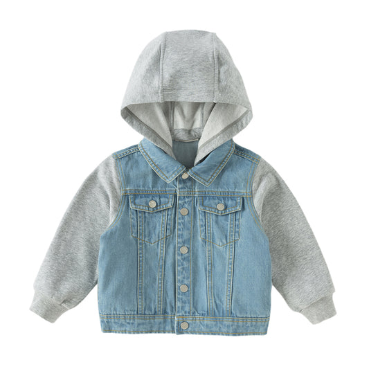 Dave&Bella Toddler Boys Outwear Hooded Comfortable Cotton Denim Blue Jackets