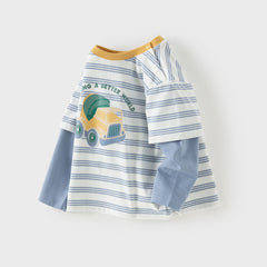 Dave&Bella Toddler Boys Playful Blue White Striped Soft Cotton T-shirt Tops