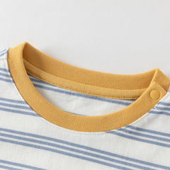 Dave&Bella Toddler Boys Playful Blue White Striped Soft Cotton T-shirt Tops