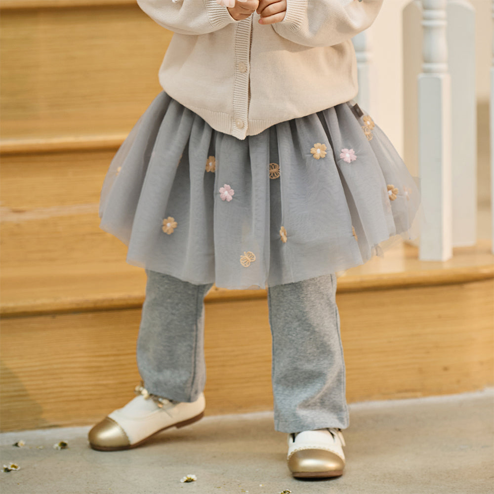 Dave&Bella Toddler Girls Fashion Light Grey/White Mesh Dress-style Pants
