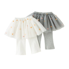 Dave&Bella Toddler Girls Fashion Light Grey/White Mesh Dress-style Pants