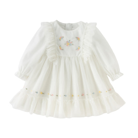 Dave&Bella Toddler Girls Gorgeous Beige Flower Embroidery A-line Mesh Princess Dress