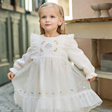 Dave&Bella Toddler Girls Gorgeous Beige Flower Embroidery A-line Mesh Princess Dress