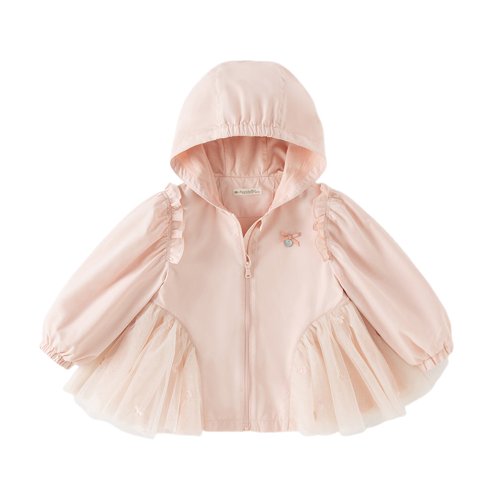 Dave&Bella Toddler Girls Sweet Pink Outwear Hooded Mesh Dress-style Lightweight Jackets