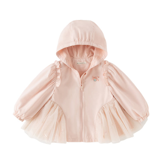 Dave&Bella Toddler Girls Sweet Pink Outwear Hooded Mesh Dress-style Lightweight Jackets