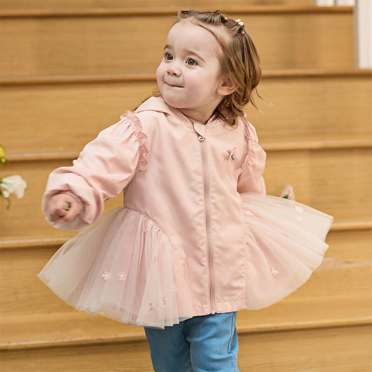 Dave&Bella Toddler Girls Sweet Pink Outwear Hooded Mesh Dress-style Lightweight Jackets