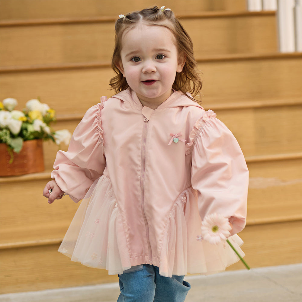 Dave&Bella Toddler Girls Sweet Pink Outwear Hooded Mesh Dress-style Lightweight Jackets