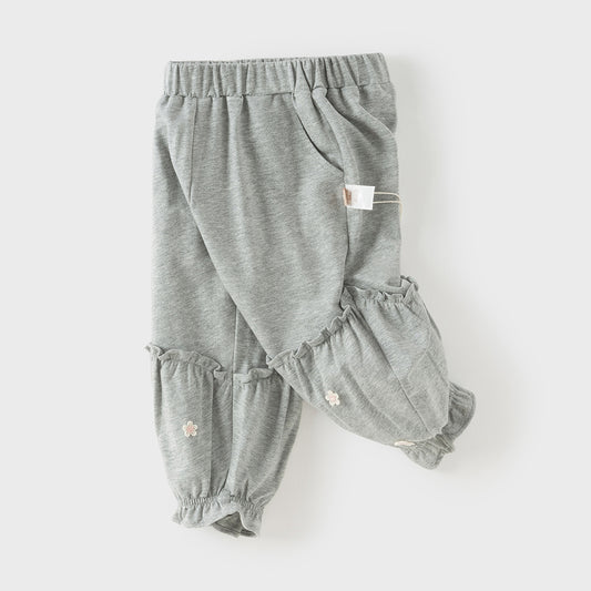 Dave&Bella Toddler Girls Cute Grey Breathable Cotton Loose Drawstring Pants