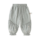 Dave&Bella Toddler Girls Cute Grey Breathable Cotton Loose Drawstring Pants