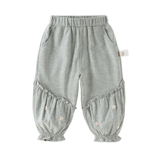 Dave&Bella Toddler Girls Cute Grey Breathable Cotton Loose Drawstring Pants