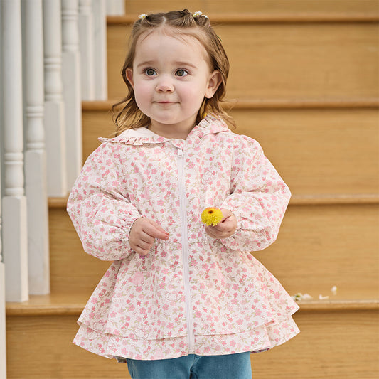 Dave&Bella Toddler Girls Adorable Pink Floral Print Outwear Hooded Jackets