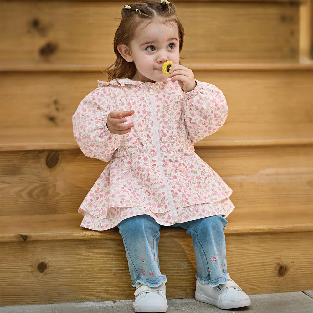 Dave&Bella Toddler Girls Adorable Pink Floral Print Outwear Hooded Jackets