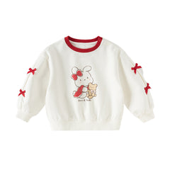 Dave&Bella Toddler Girls Versatile White Long Sleeve Rabbit Print Sweatshirts Tops