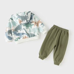 Dave&Bella Toddler Girls/Boys  Outdoor Cute Print Long Sleeve Hooded Top Pant Suits