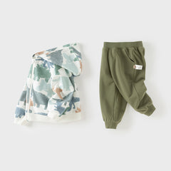 Dave&Bella Toddler Girls/Boys  Outdoor Cute Print Long Sleeve Hooded Top Pant Suits