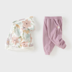 Dave&Bella Toddler Girls/Boys  Outdoor Cute Print Long Sleeve Hooded Top Pant Suits