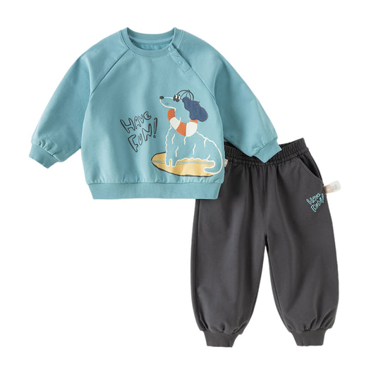 Dave&Bella Toddler Boys Blue Comfortable Cotton Sweatshirt Pant Suits