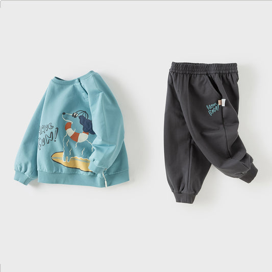 Dave&Bella Toddler Boys Blue Comfortable Cotton Sweatshirt Pant Suits