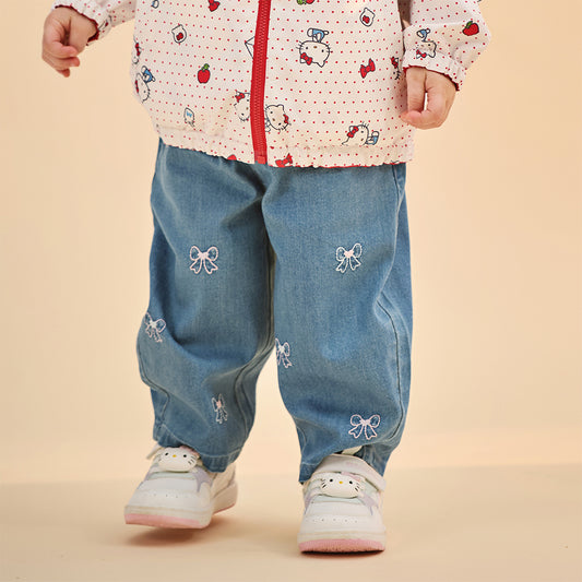 Dave&Bella Toddler Girls/Boys Denim Blue/Black Loose Adjustable-waistband Jeans